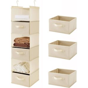Organisateur de placard suspendu 6 niveaux beige, étagère de rangement pliable avec crochets pour l'organisation de la chambre - Product Image 1