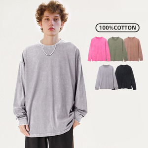 Vintage Washed Cotton <b>Long</b>-<b>sleeved</b> <b>T</b>-<b>shirt</b> Washed-old Loose Hip-hop Men's Pullover Sweater - Product Image 1