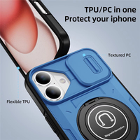 Pour iPhone 16 étui de couverture complète fenêtre poussoir support de téléphone magnétique étui arrière pour iPhone 16 Plus 15 + 14 Pro Max 13 12 Mini 11 étui