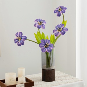 Tulipanes Artificiales Meng Jie, Flores de Poliéster Rojo Anaranjado, Arreglo Decorativo de Escritorio - Product Image 2