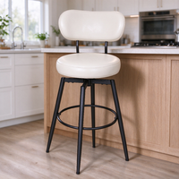 Tabouret de bar pivotant moderne blanc cassé avec dossier incurvé, assise rembourrée épaisse, pieds en métal et repose-pieds annulaire, mobilier de salon de thé
