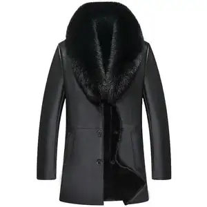 Winter New Design Collars Leather Coat Top Pu Leather Jackets Artificial Lining Real For Men Coat