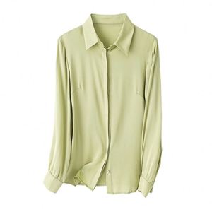 Primavera nuevo diseñador elegante grueso camisas de manga larga de seda para mujer estilo de oficina suelto con decoración de botones y logotipo en la parte delantera - Product Image 5