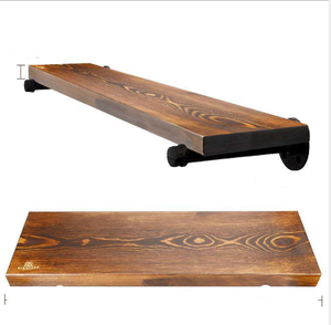 מדף קיר צף מעץ מלא בסגנון כפרי תעשייתי עם תושבות צינורות, נירוסטה, רב תכליתי לאחסון בחדר אמבטיה - Product Image 2