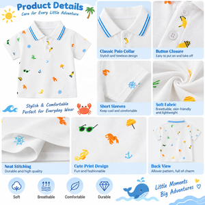 Nouvelle Arrivée 2026 – <span class=keywords><strong>Polo</strong></span> d'été à manches courtes pour garçon, imprimé blanc - Product Image 2