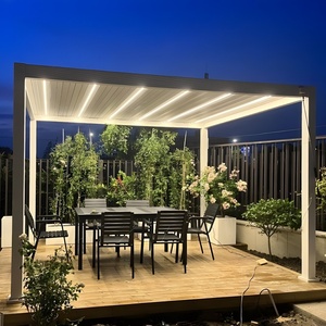 Pergola de jardin en aluminium avec profilé intégré, lumière LED étanche, design extérieur, lamelles horizontales électriques à ressort intégré - Product Image 5