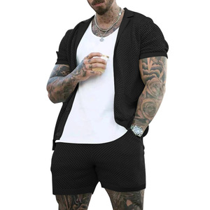 S Rt Sleeves and S Rts Set for Men Summer Llow Knitted Leisure S Rt Sleeve Men's <strong>T</strong>-<strong>shirt</strong> and S Rts 2Pcs Men's Sets - Product Image 3