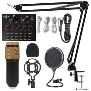 Microphone Lavalier Sans Fil <span class=keywords><strong>J</strong></span> I Y S8 avec Kit Support Carte Son V8 pour Diffusion en Direct <span class=keywords><strong>TikTok</strong></span> et Karaoké - Product Image 1