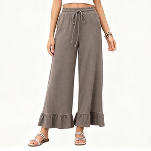 <span class=keywords><strong>Pantaloni</strong></span> Palazzo da <span class=keywords><strong>Donna</strong></span> a Vita Elastica <span class=keywords><strong>con</strong></span> Orlo a Balze, Gamba Larga, Casual, <span class=keywords><strong>con</strong></span> Tasche, Cropped, Sehe Fashion - Product Image 2