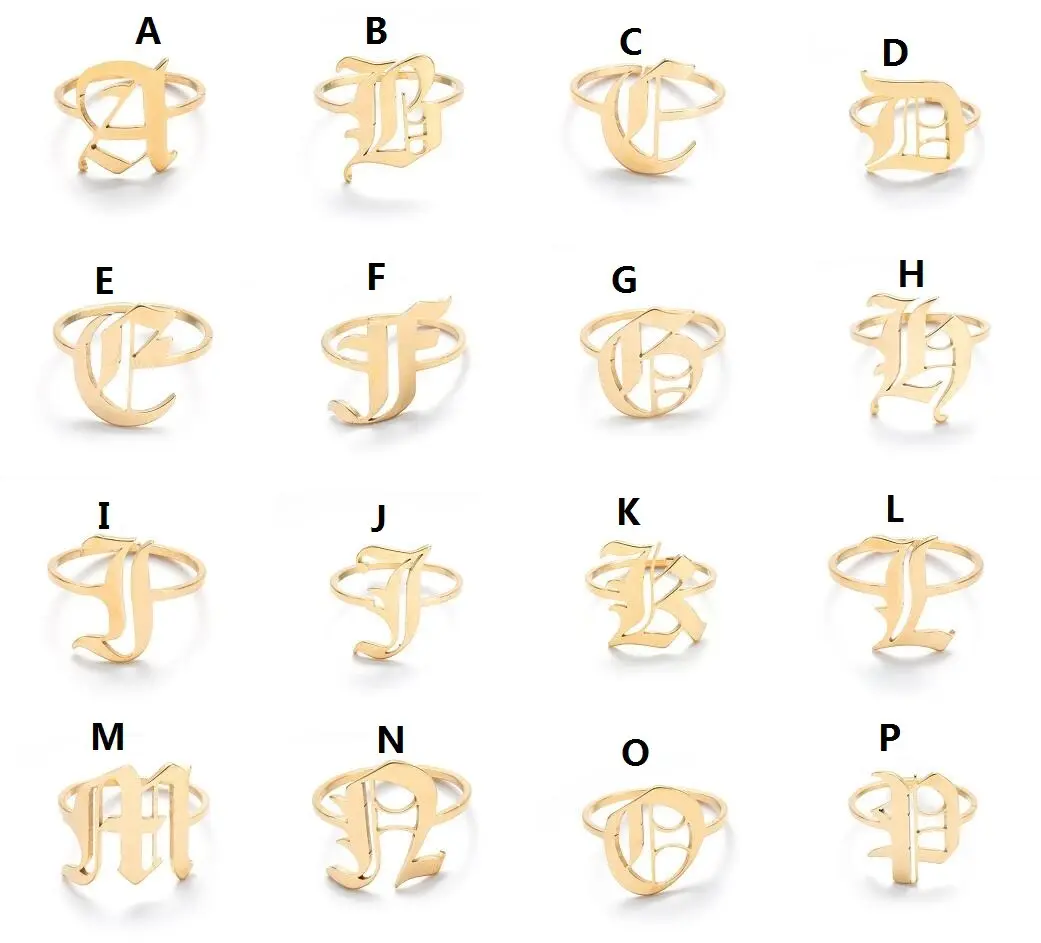 Moda geniş içi boş A-Z mektup paslanmaz çelik ayarlanabilir alfabe açılış yüzük kadın parti takı harfleri adı yüzük