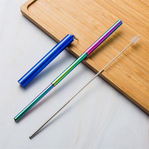 Cocktail <b>Metal</b> Collapsible <b>Straw</b> Foldable Reusable Stainless Steel <b>Straws</b> Set With Keychain - Product Image 3