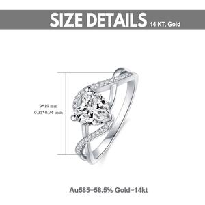 แหวนหมั้นทองคำขาว 14K แบบคลาสสิกสำหรับผู้หญิง ดีไซน์แหวนแยกส่วนประดับเพชรโมอิสซาไนต์รูปหัวใจ 1 กะรัต - Product Image 2