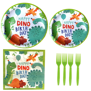 <span class=keywords><strong>Pufu</strong></span> – assiettes et fourchettes à serviettes en papier jetables, fournitures de fête d'anniversaire à thème dinosaure 96 pck pour enfants - Product Image 2