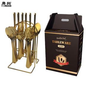 Ensemble de couverts en acier inoxydable, 24 pièces, style occidental, pour 6 personnes, avec support métallique, passe au lave-vaisselle - Product Image 3