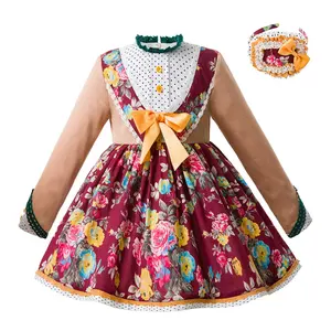 OEM Pettigirl kızlar uzun kollu çiçek elbise baskılı A ile kaplı şapkalar bebek kız elbise takım elbise