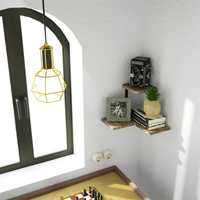 Étagère d'angle murale flottante en bois à 2 niveaux personnalisée pour chambre, salon, salle de bain, rangement d'épices et de sacs - Multifonction