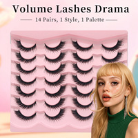 Vente en gros usine 14 paires de faux cils œil de renard rose en plateau, volume spectaculaire, ailés, en faux vison, logo personnalisé