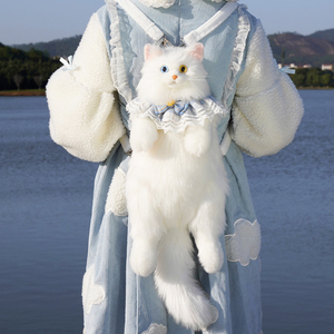 Sac à dos pliable pour chat, en forme de chat blanc aux yeux étranges, doux et moelleux, directement de l'usine, pour adolescents - Product Image 5