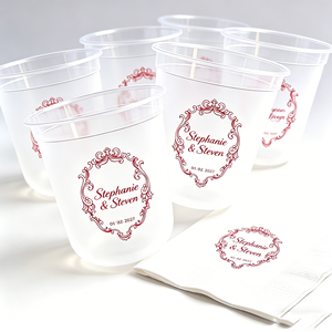 Gobelets en plastique de 300 ml avec emballage personnalisé bleu style Hello, impression de motifs et texte personnalisés pour les boissons à emporter, les fêtes et les événements - Product Image 1