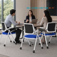 Chaise de bureau pivotante en maille avec tablette d'écriture, 4 roulettes, chaise mobile pour séminaire, conférence, salle de formation