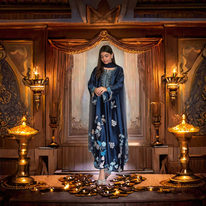 Abaya bleue brodée, robe longue décontractée pour femmes musulmanes, idéale pour mariage, Diwali, séchage rapide, coupe classique, toutes saisons - Product Image 3