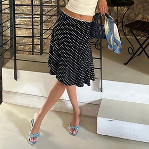 Jupe midi à volants à pois, taille haute, fluide et légère, coupe trapèze, pour femme, tenue décontractée, élégante et polyvalente pour l'été - Product Image 1