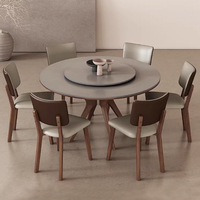 Leichter Luxus-Runder Tisch aus Sinter stein mit Plattenspieler Kleiner Haushalt Moderner einfacher Esstisch aus massivem Holz PJ2421