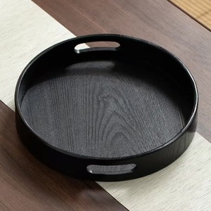 Plateau de service rond en bois noir YFF, multifonctionnel pour le thé, les collations, l'affichage et le rangement, finition laquée - Product Image 3