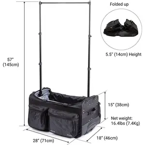 Collapsible dance bag with pull-rod garment rack Telescopic rod Wheel duffel bag dance duffel bags with garment rack