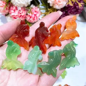 Natural high quality healing polished red agate crystal fish carvings orange crystal goldfish pendant for meditation decoration