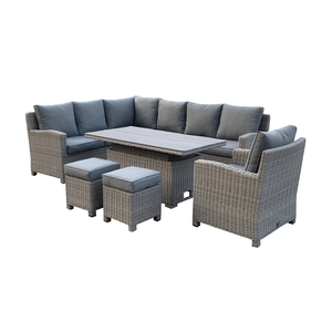 9 Seater Wicker Rattan Sofa Set with <strong>Rising</strong> Wood <strong>Table</strong> Modern Outdoor Dining <strong>Furniture</strong> for Hotels and Parks - Product Image 1