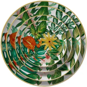高品质七彩花北欧风格创意手绘植物餐具圆形陶瓷酒店餐具套装