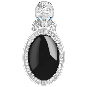 Natural <b>emerald</b> A-grade jadeite leopard head large oval <b>pendant</b> with transparent green jade. Made of S925 silver. - Product Image 1