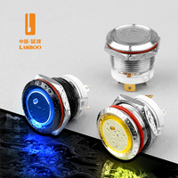 Interrupteur à bouton poussoir métallique LANBOO 19 mm, 16 ampères, courant élevé, étanche IP67, 12 V 220 V, verrouillage ou momentané en option, LED