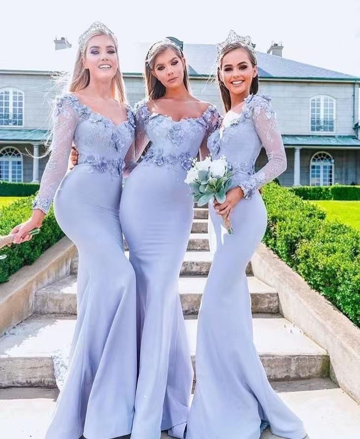 Elegantes Vestidos de Dama de Honor Azul Cielo Disponibles al