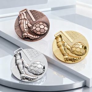 Médailles de sport en métal émaillé personnalisées avec logo d'usine, vente en gros, médailles de football en or et argent 2D et 3D avec ruban - Product Image 2