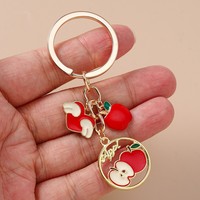 Nouvelle mode : Porte-clés mignon en forme de fruits (pastèque, orange, fraise, pomme) avec pendentif en émail pour femme, breloque de sac