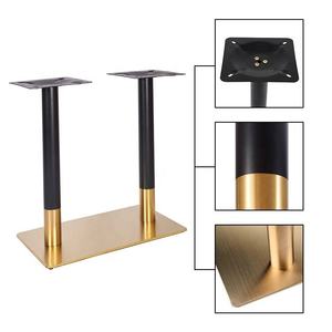 Double Pedestal Stainless Steel Stone <b>Top</b> Modern Black <b>Rose</b> Gold Heavy Duty Metal 6 Seater Restaurant Dining Table Base - Product Image 4