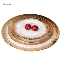 Assiettes en céramique de luxe de 9 pouces avec bord doré, nouvelle porcelaine fine, vaisselle réutilisable, ensembles de vaisselle élégants, directement de Dubaï, Moyen-Orient