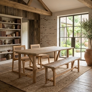 Mesa de Comedor Rústica Alma, Mesa de Comedor de Madera Maciza Estilo Granja para el Hogar, Restaurante, Cafetería - Product Image 6