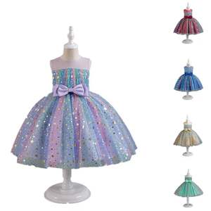 New <b>Summer</b> Washable Breathable Kids Girls Sequins Lace Princess Party Ball Gown <b>Sleeveless</b> Satin Layered <b>Dress</b> - Product Image 1