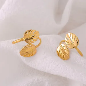 사용자 정의 금 반지 여자 조정 가능한 잎 열려있는 반지 금도금 잎 반지 패션 보석