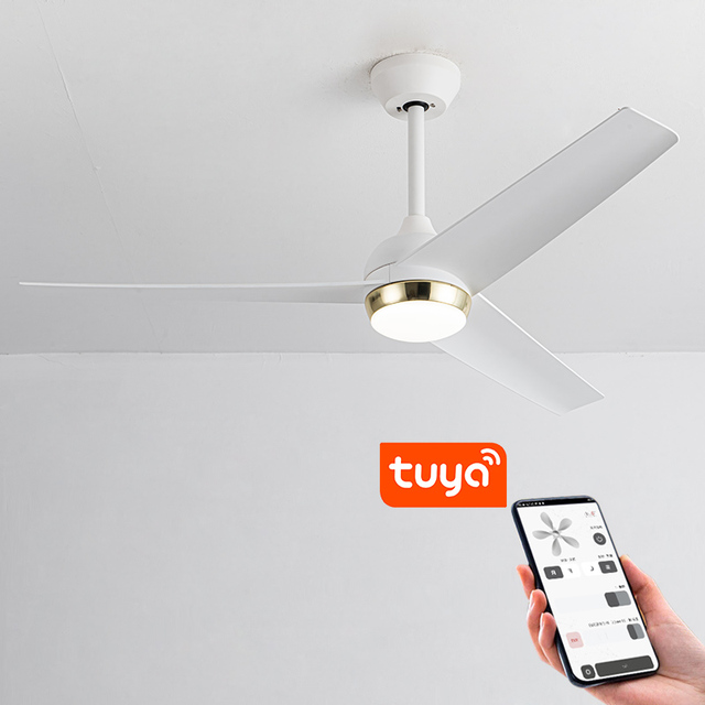 Modern Minimalist TUYA APP Control Intelligent Fan Lamp Abs 3 Blades Dc Motor Smart Ceiling Fan With Light Remote Control