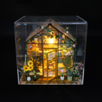 Casa de Muñecas Hongda PC2306Z Sunshine Flower House, Kit de Casa de Muñecas de Madera Hecha a Mano en Miniatura con Cubierta Antipolvo