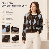 Vente en gros ODM OEM – Pull col rond à manches longues style preppy, tricot décontracté, cardigan en crochet Argyle pour femme pour l'hiver