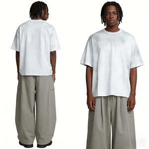 T-shirts décontractés personnalisés pour hommes, style hip-hop, à manches courtes, brodés, délavés à l'acide, 100 % coton tricoté, 280 grammes, respirants, vierges - Product Image 1