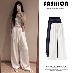 <span class=keywords><strong>Pantaloni</strong></span> Estivi da <span class=keywords><strong>Donna</strong></span> a Vita Alta in Misto <span class=keywords><strong>Lino</strong></span>, Gamba Larga, Dritti, Casual, Lunghi, con Inserti, Nuovo Stile 2026, Sottili e Drappeggiati - Product Image 2