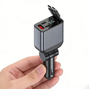 Chargeur de voiture intelligent à affichage numérique 4 en 1 avec double câble rétractable PD QC3.0 60W - Product Image 1