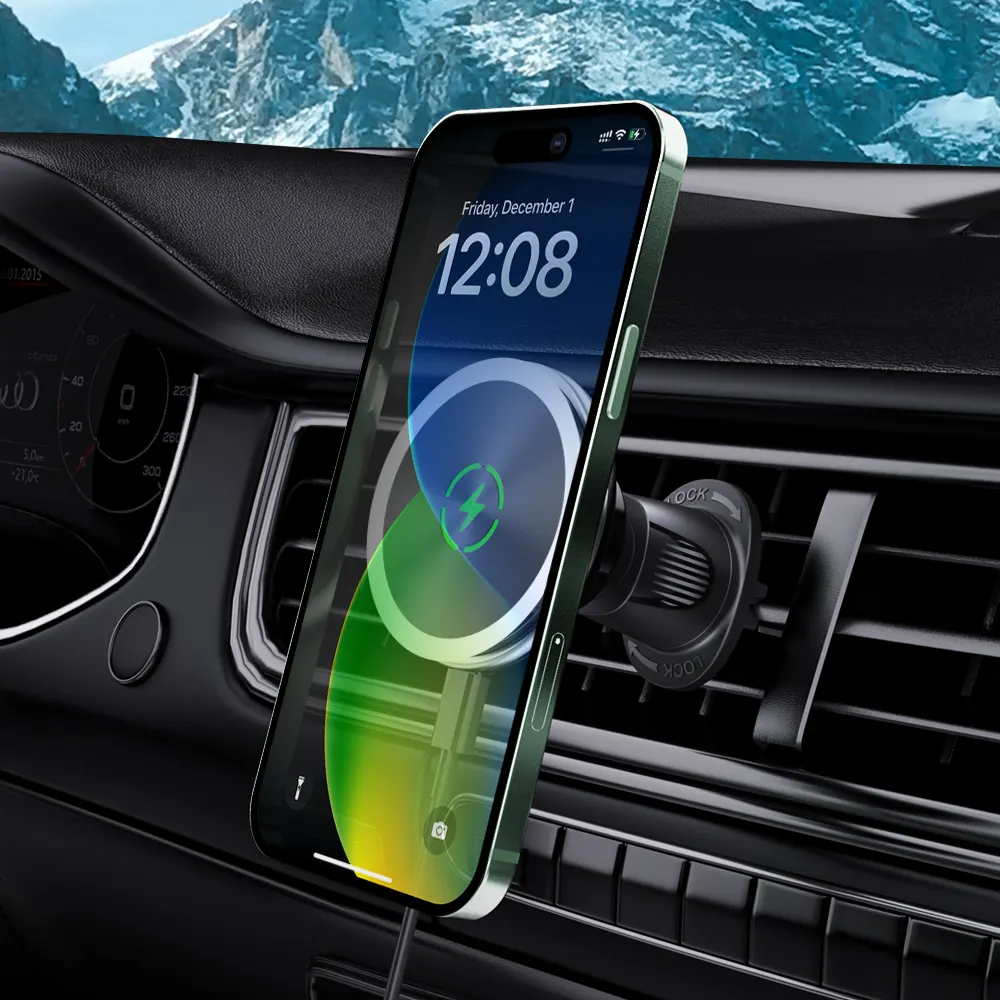 Universal 15W Fast Wireless Charging Car Charger Phone Holder Car Strong Magnetic Mobile Phone Holder Rotatable Car Phone Holder