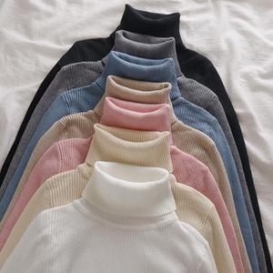 Pull en maille à col montant pour femme, couleur unie, coupe ajustée, manches longues, haut de gamme, élégant, sous-vêtement, tailles S-M-L-XL, en tissu chenille et élasthanne - Product Image 1